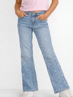 OshKosh B’gosh Girls Heart Print Jeans | Light Wash Stretch Denim | Size 10